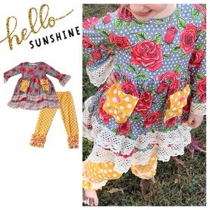 Roses and Lace Ruffle Pant Set